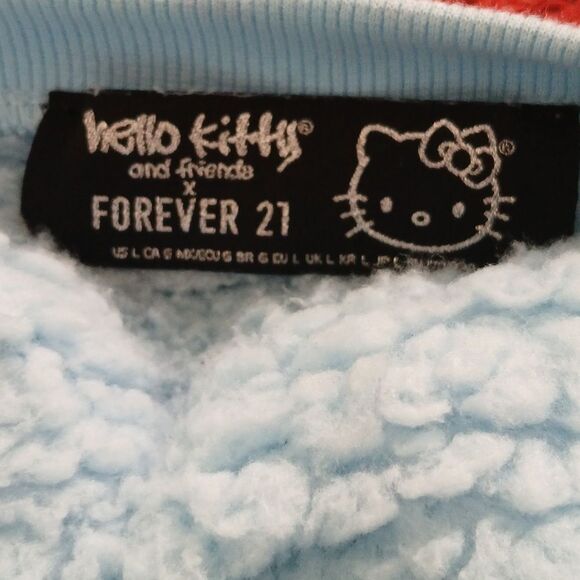 Hello Kitty X Friends Forever 21  blue sherpa cropped sweater pullover  Sz XL - Picture 4 of 4